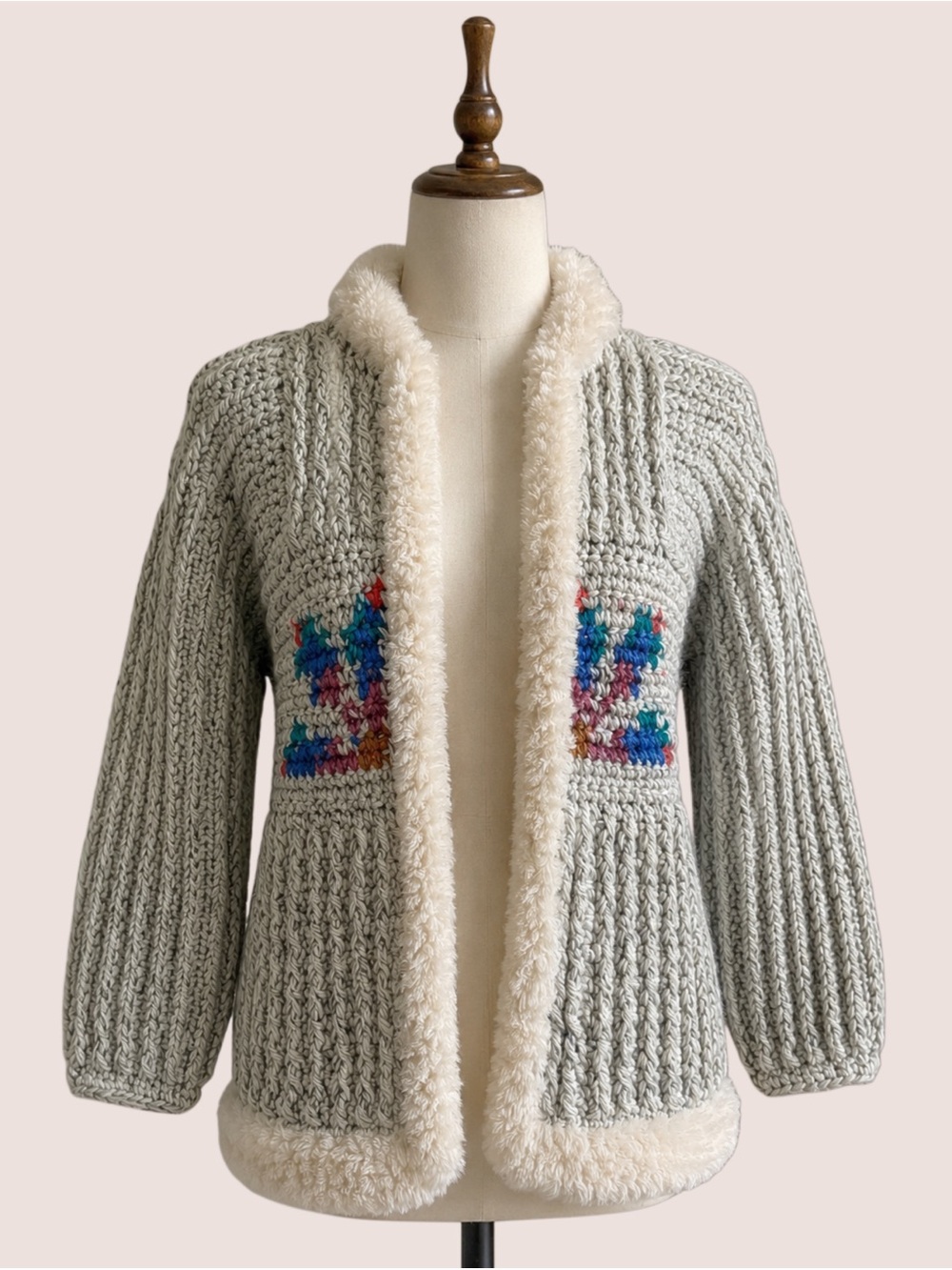 Rare 70s Andriano Chunky Loop Knit Coat Cacti Parrot Rainbow True Vtg Boho SMALL